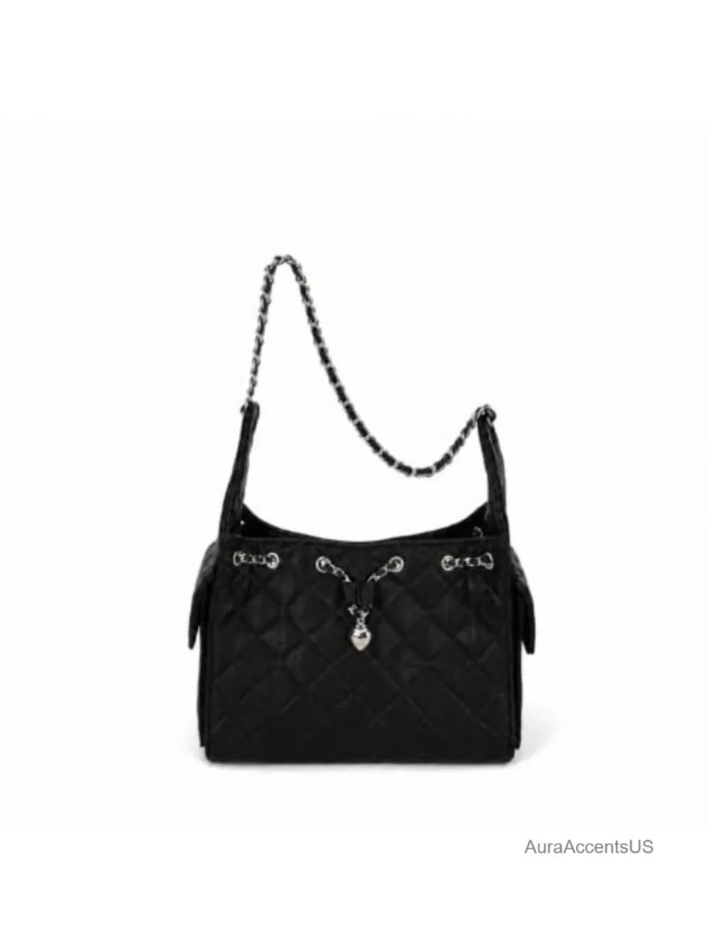Quilted Vegan Leather Hobo Purse with Chain Strap Magnetic Closure